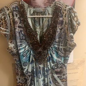 Mixed color blue/black beaded top&skirt set